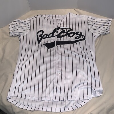 Bad Boy Biggie Smalls Hip Hop Ref Shirt Black & White Striped Number 10,  Large