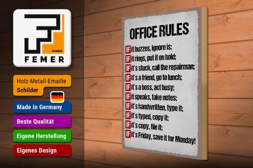 Holzschild Spruch 30x40 cm Office rules it buzzes ignore is Schild wooden sign - Picture 3 of 5