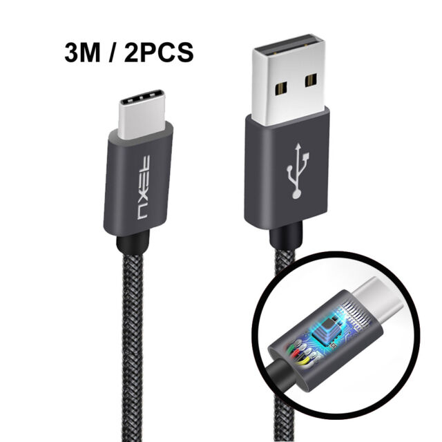 2pcs Nxet Date Charging Cable Type-C USB 3.0 Data Sync Fast Charger 3M Black