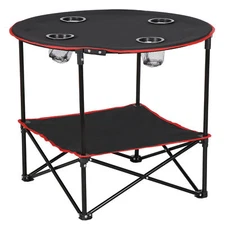 Pop Up Folding Picnic Table Round Camping Beach Table w/Cupholders & Storage Bag
