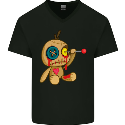 Voodoo Puppe Auge böse Geister dunkle Magie Halloween Herren T-Shirt V-Ausschnitt Baumwolle