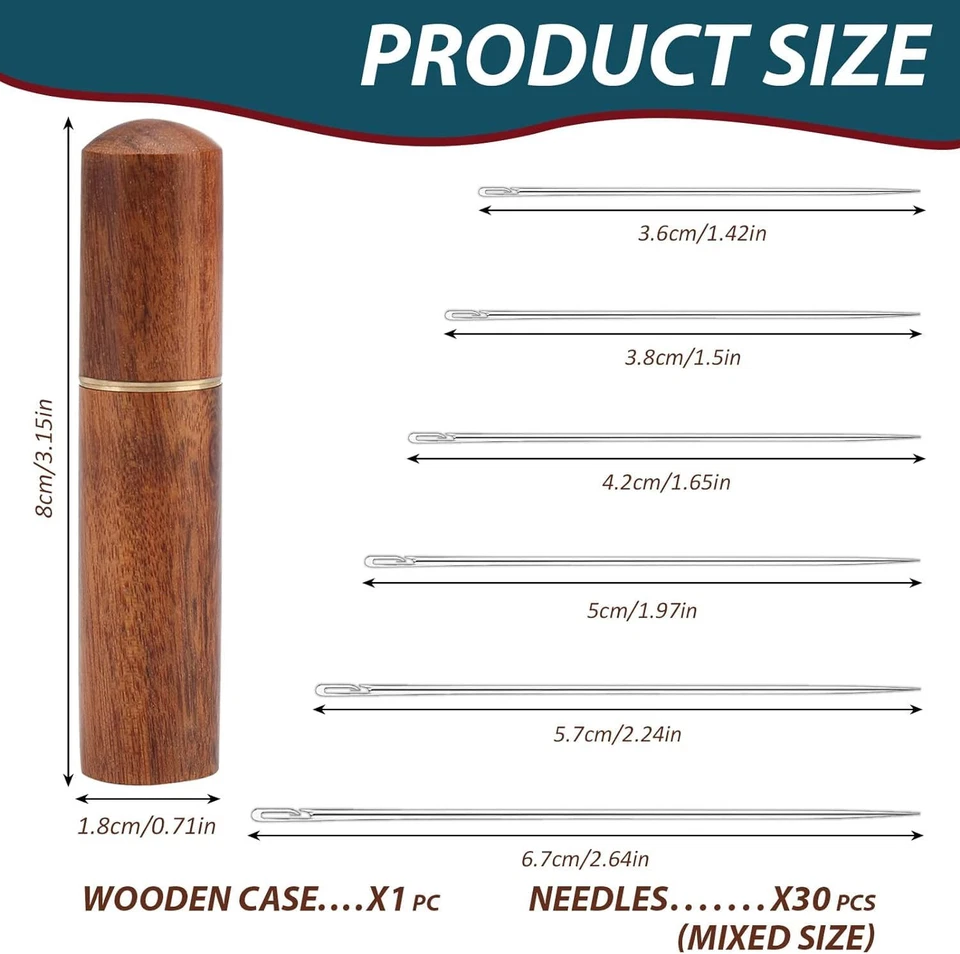 Quilting Needle Self Threading Tool with Wood Needle Case For Hand Sewing 30 Pcs - Image 3 of 4