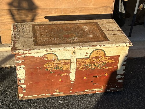Antique Painted Blanket Chest Signed Hershey PA Primitive Pine - Picture 2 of 11