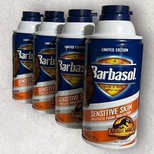 4 x Barbasol Shaving Cream SENSITIVE SKIN Jurassic World Dilophosaurus Limited