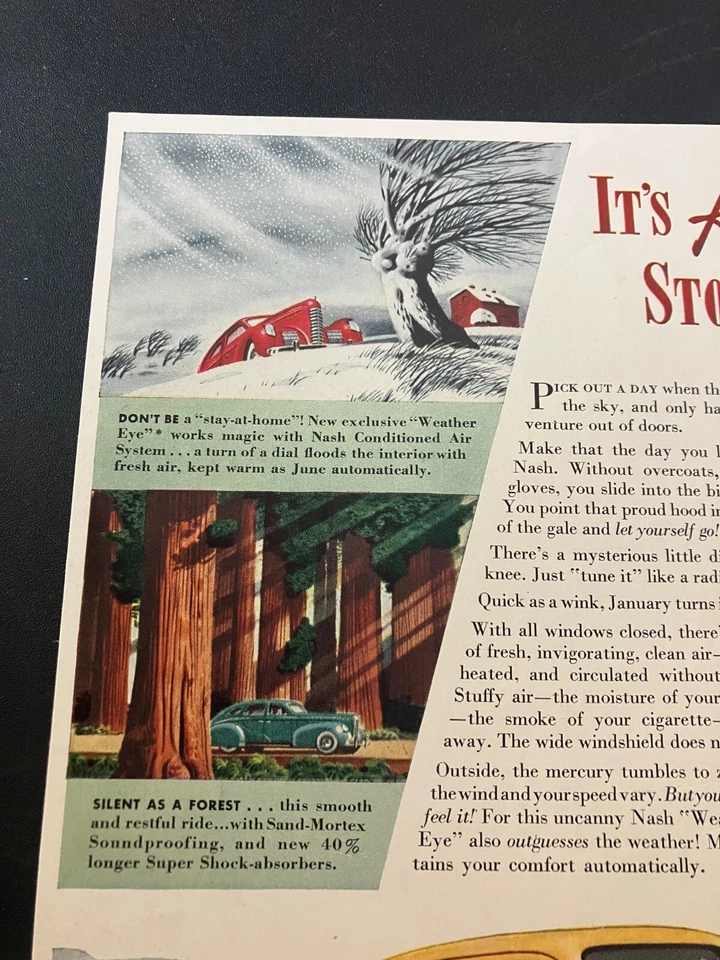 Amarillo 1939 Nash "It's Ho! for Stormy Weather" - Anuncio impreso vintage / arte de pared Foto 2 de 4