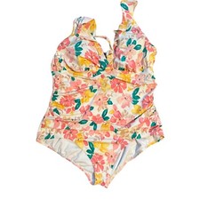 Time And Tru Floral One-Piece Swimsuit Size 2X Orange multi floral swimming suit