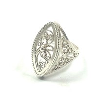 925 Sterling Silver Open Work Filigree Ring w/Accent Silver Raindrop, US Size 7