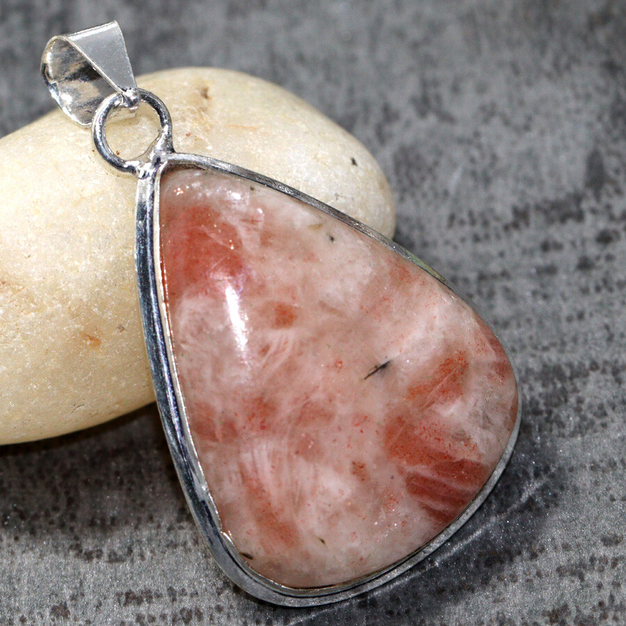 Handmade 925 Silver Plated Sunstone Ethnic Pendant Jewelry 2 Inch JW