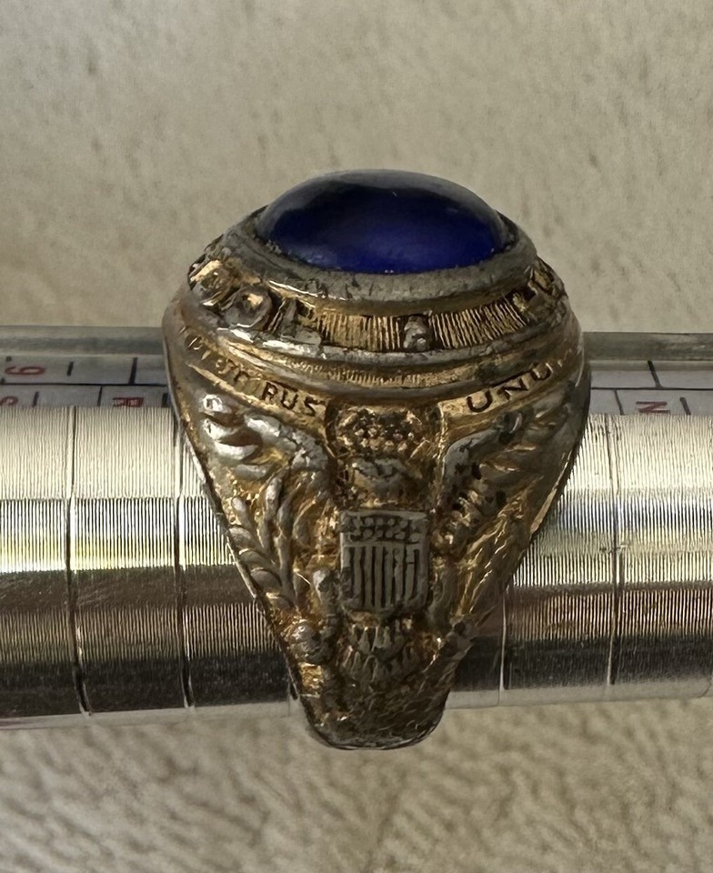 Vintage High School Class Ring Air Force Gold Silver Blue Stone Sz 7.5