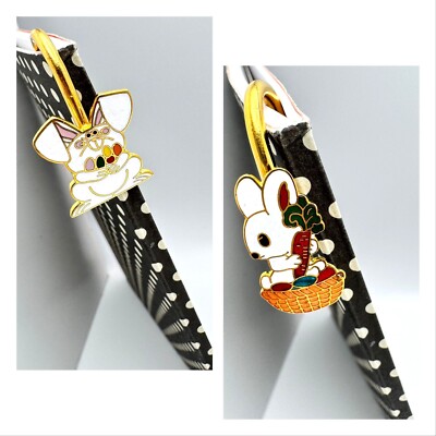 Cloisonné Set Of 2 Enamel Bookmarks Rabbit Easter Gold-Toned Metal Multicolor