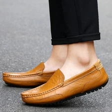 Men's Leather Loafers Casual Shoes Breathable Slip On Moccasins Driving Shoes