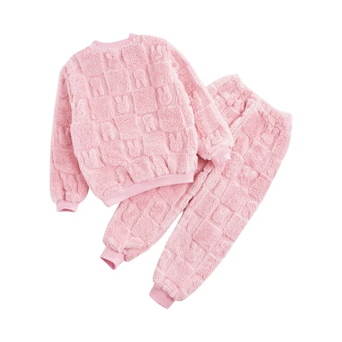 Kids Childrens Warm Fleece Pyjamas Set For Girls Boys Sleepwear 2 Pieces Sets - Bild 55 von 56