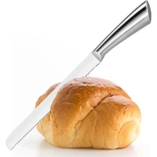 Serrated Bread Knife Pastry Slicer 10 Inch 24CM Blade One-Piece Stainless Steel