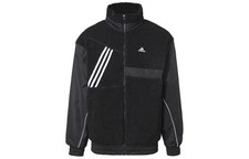 adidas Solid Color Spliced Fabric Design Stand Collar Zipper Casual Fleece