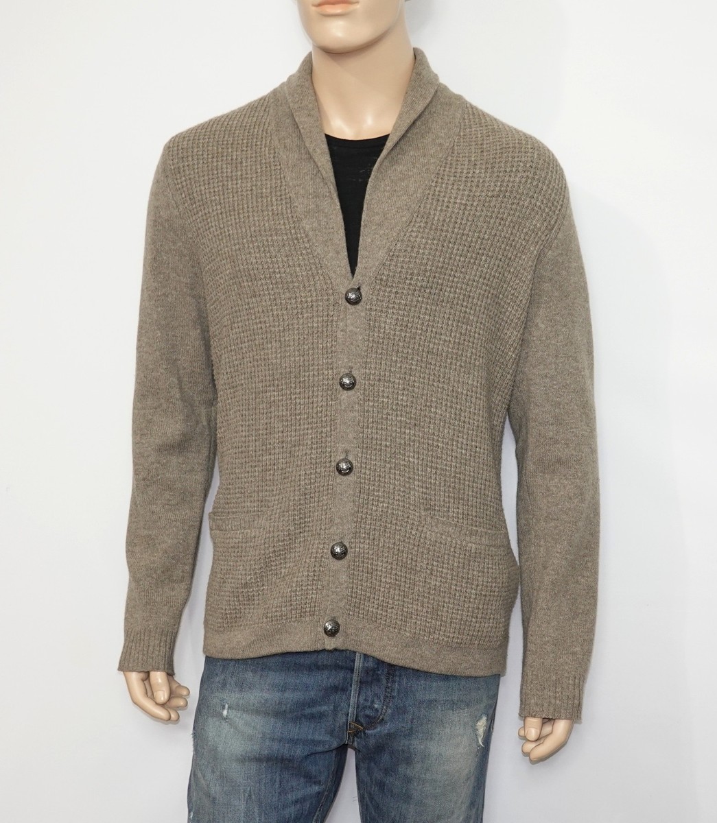 John Varvatos Star USA LUXE Merino Wool Collar Cardigan in Beige 