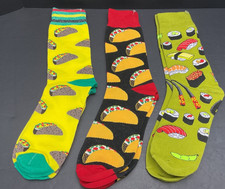 Food Novelty Socks Unisex One Size Tacos and Sushi Lot of 3 S1