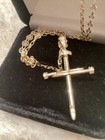 Moissanite Nail Cross Necklace~Gold Over Silver 925~With 18 In 925 G Chain — photo 2