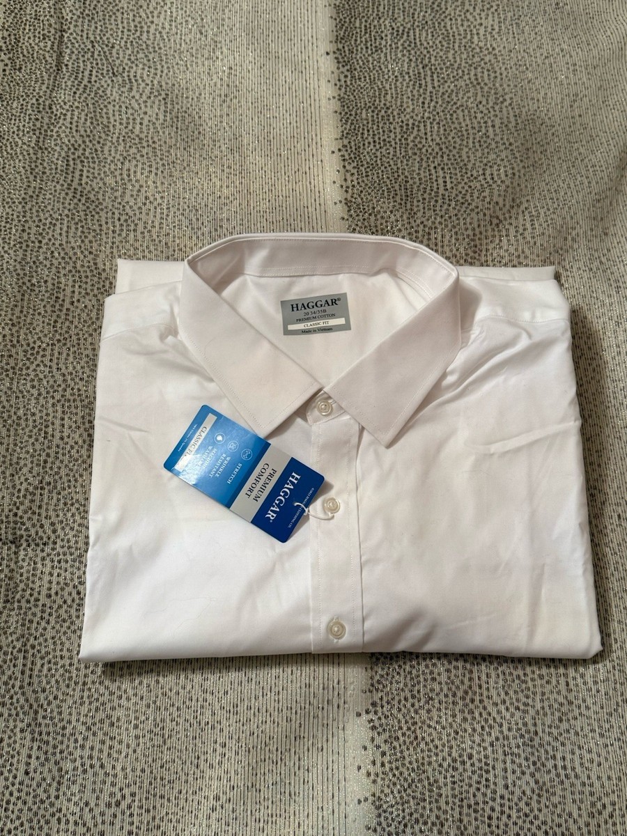 dress shirts size 20 neck Horace Small Men's New Dimension Stretch Poplin Long Sleeve Shirt 20 x 36, White