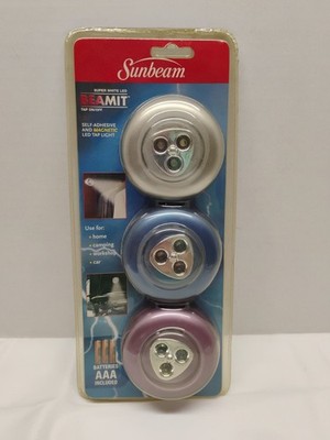 Sunbeam BEAMIT Super White LED Tap Light Magnetic Self Adhesive 3pk NOS 2007