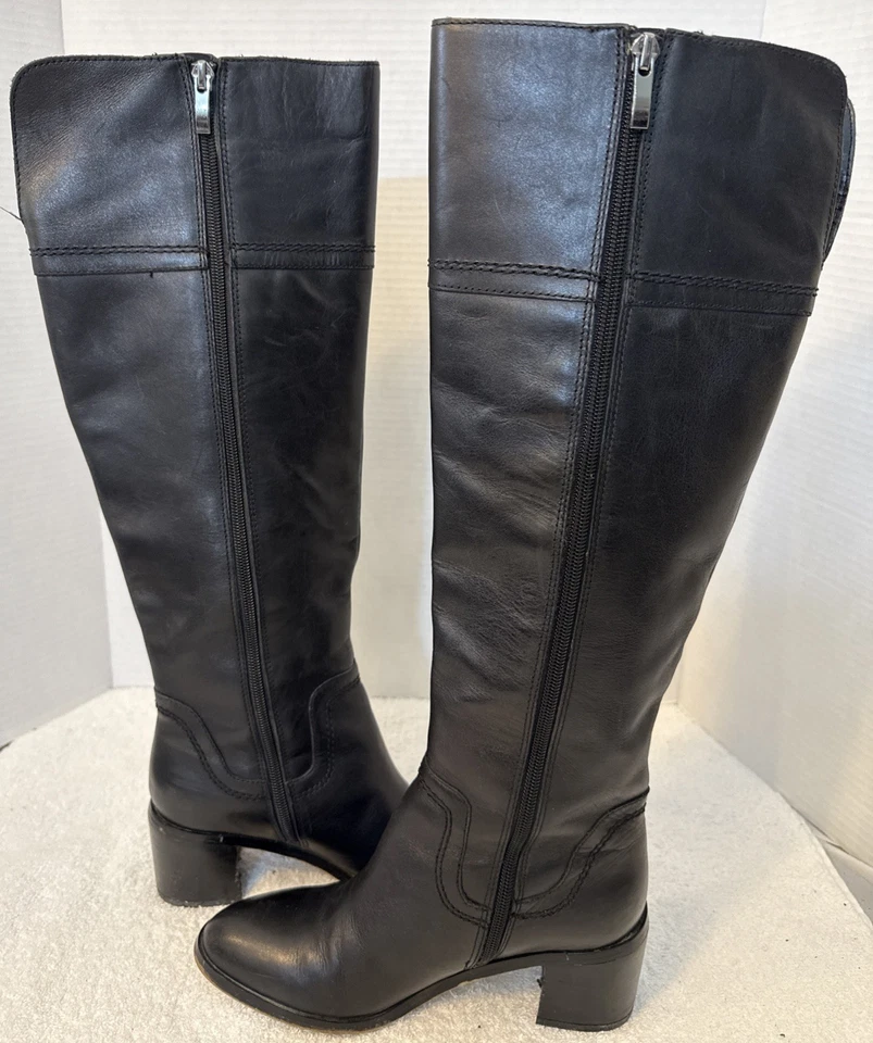 Franco Sarto Women’s Beckford Black Over The Knee Leather Zip Riding Boots Sz 6M - Image 4 of 4