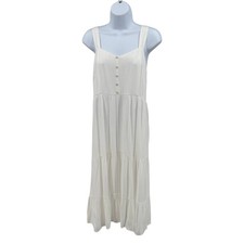 Becool Dress White Midi Summer Button Front Tiered WMNS L Casual Coastal Boho