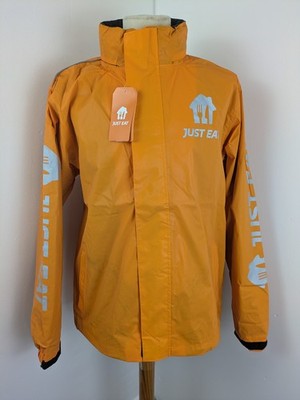 Just Eat wasserdichte Jacke Gr. Medium Kapuze durchgehender Reißverschluss Taschen reflektierend orange