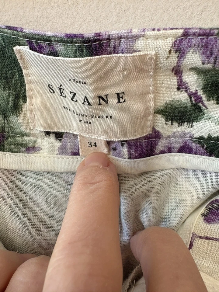 Pantalones de lino acampanados florales de mujer Sezane Paris de colección Foto 4 de 4