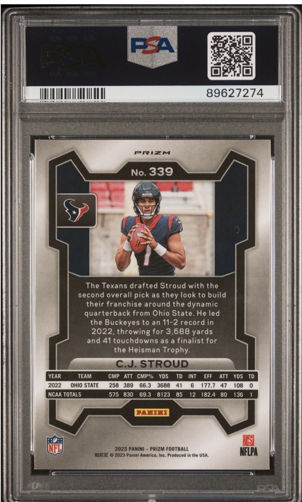 Panini Prizm Rookies C.J. Stroud RC Red Sparkle Prizm #339 PSA 9 Texans 2023 view 2