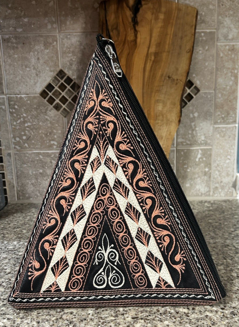 Banda Bags~Salmon~Embroidered~Geometric~Pyramid~Triangle~Clutch~12" x 9½" image 3
