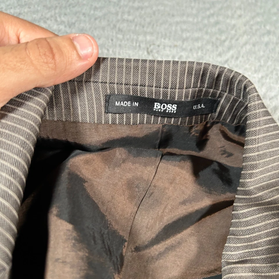 Chaqueta Blazer Hugo Boss Super 100 Para Hombre 42R Marrón Blanco Rayas Pecho Único Foto 3 de 4