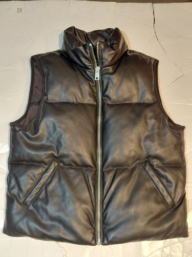 Levi's Quilted Faux Leather Puffer Full Zip VestWomen's Black Size Medium 
