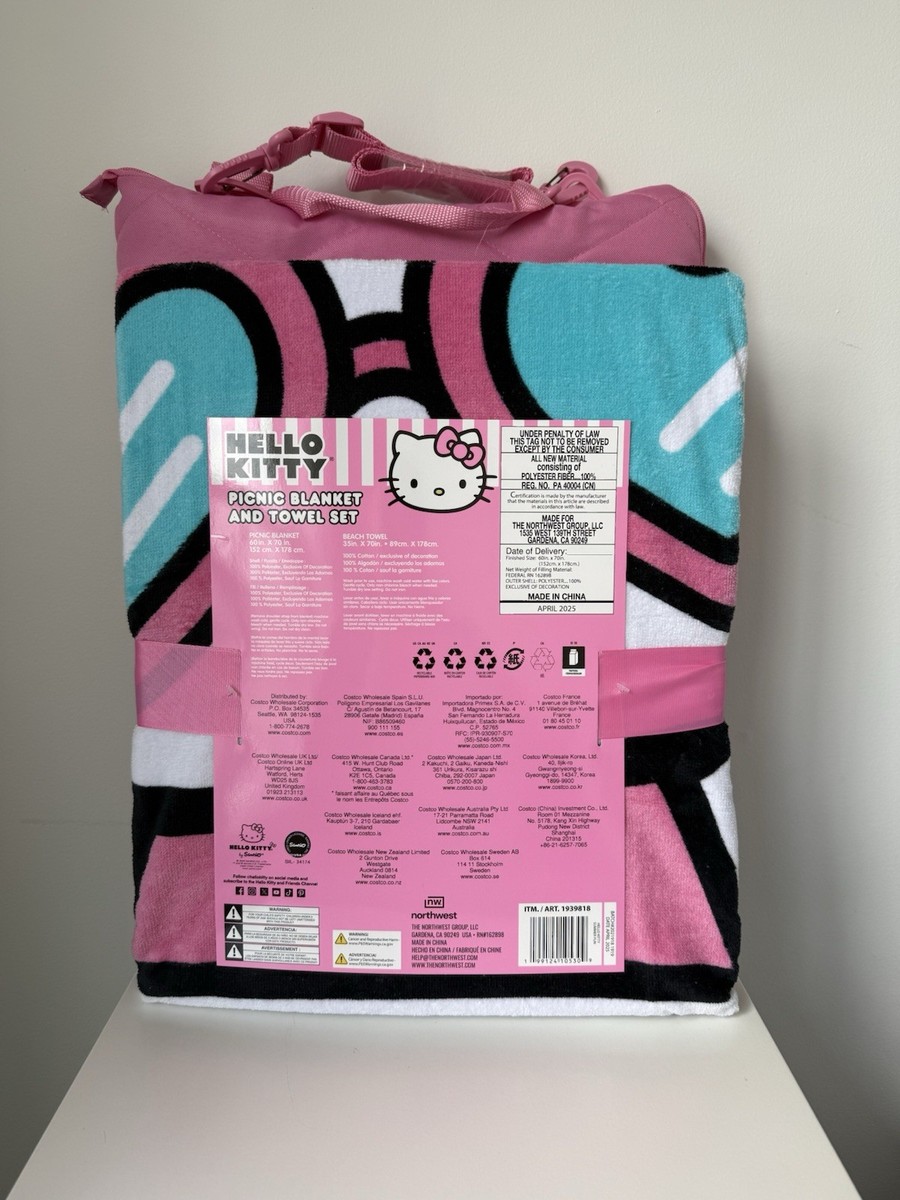 New Hello Kitty Costco Picnic Blanket & Beach Towel Set Pink
