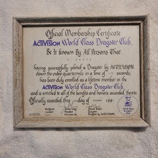 Vtg Activision Dragster World Class Club Certificate Mail In Atari 2600 Oct 1982