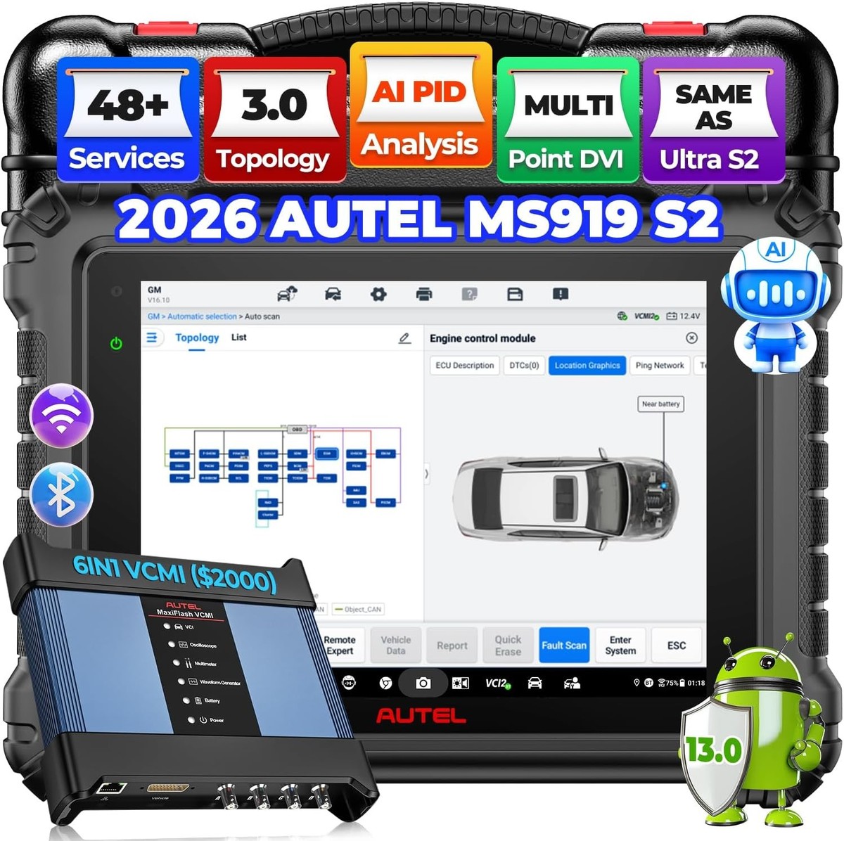 Autel MaxiSys MS919 S2 Scanner VCMI2 Top Intelligent Tool Topology 