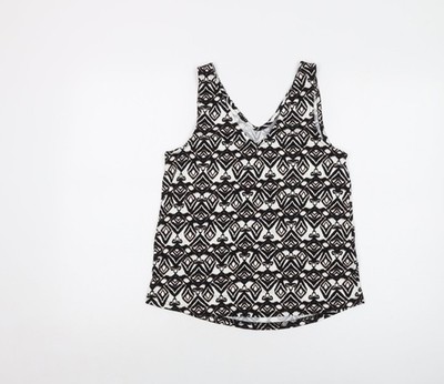 b.young Damen Basic Tank schwarz geometrisches Viskose Größe S V-Ausschnitt