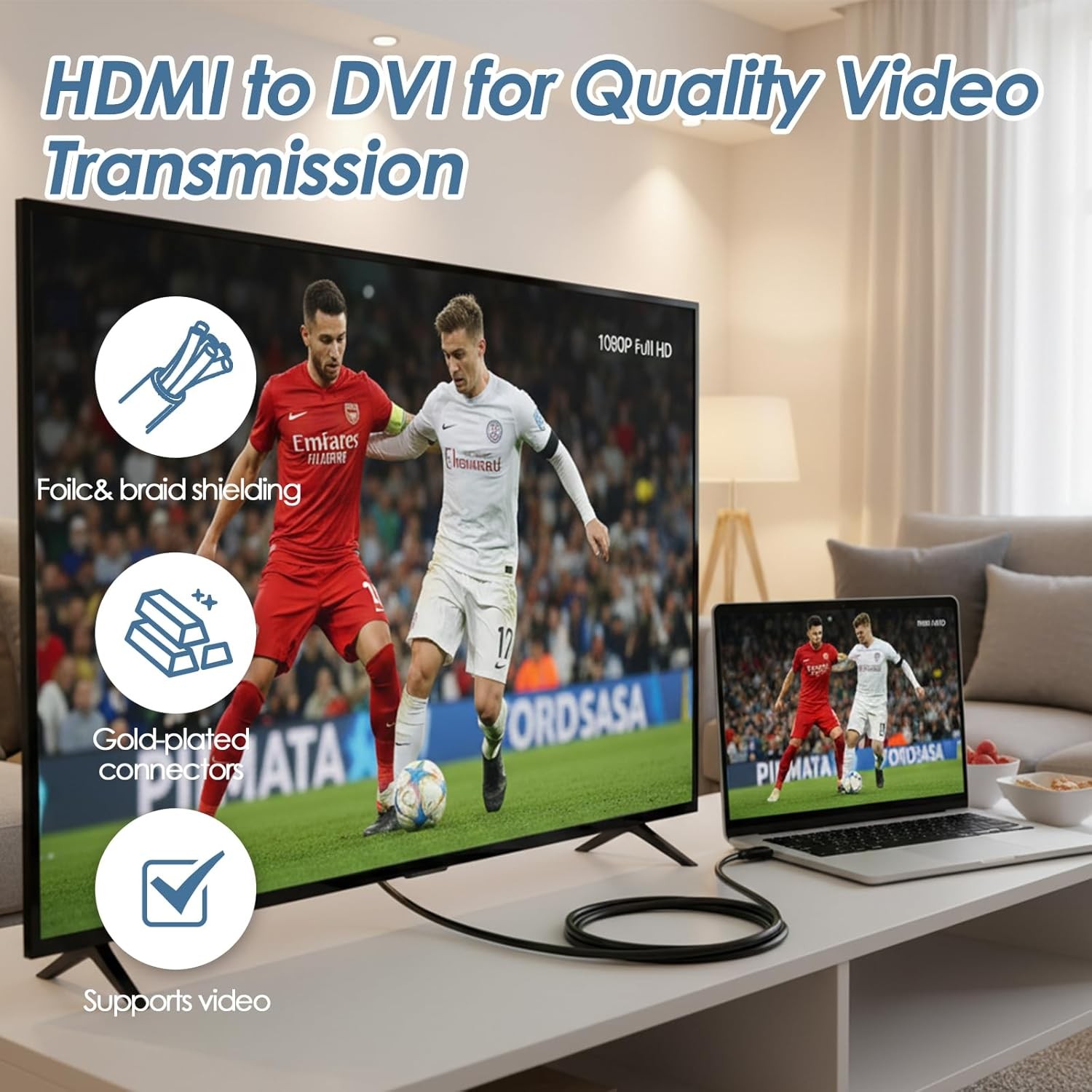 24-Pack HDMI to DVI Adapter Cable 6ft Bi-Directional Gold Plated Black
