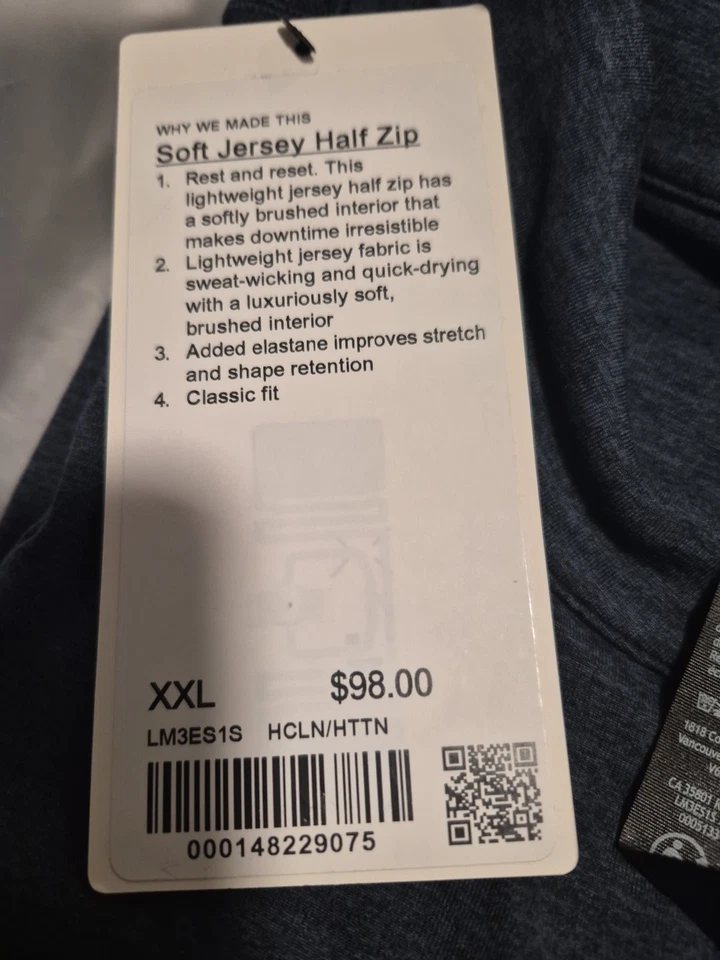 Jersey Lululemon Para Hombres 2XL Suave Media Cremallera Haze Gimnasio Correr Manga Larga Pullover Azul Foto 2 de 3