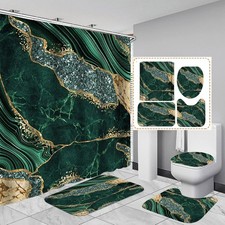 4PCS Marble Shower Curtain Sets, Modern Bathroom Sets With Toilet Lid Rug, Conto