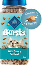 Bursts Crunchy  Creamy Cat Treats, Great for Training, Savory Seafood, 12-Oz Tu