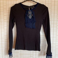 Anna Sui Beaded Lace T-Shirt M Black Japan