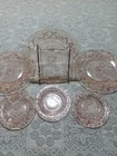 Pink Depression Glass Plates/Saucers/Rose Patterns Set of 6