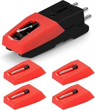 1 Cartridge with 4 Record Player Needles Replacement Diamond Stylus for...