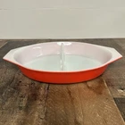 Vintage Pyrex Red Friendship 1 Quart Divided Casserole Dish #8 No Lid