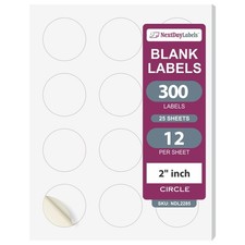 2 Inch Round Circle Stickers White for Bleeds Laser Inkjet - 12 Per Sheet Sel...