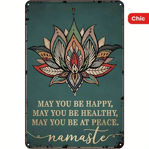 Vintage Tinplate Yoga Namaste Greet Tin Metal Signs Home Décor 8x12