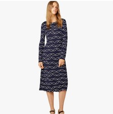 Tory Burch Giovanna Navy Cream Elliptical Link Dress Long Midi Stretch Silk S