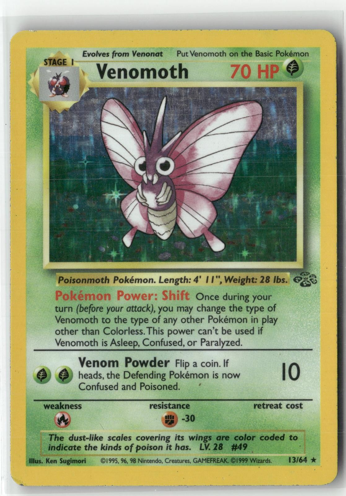 Venomoth 13/64 Rare Jungle Pokemon Unlimited Holo LP