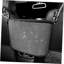 Crystal Car Organizers and Storage Purse Holder, Car Seat Back Net Pure White
