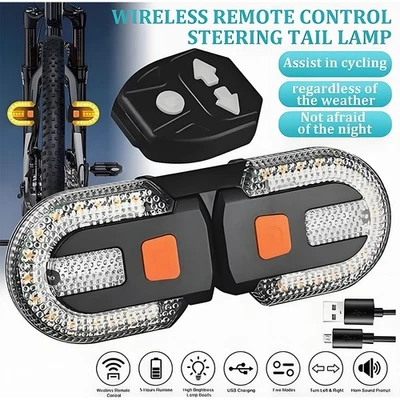 MARKENLOS Fahrrad Blinker LED Bicycle Rear Signal Light mit Fernbedienung 5 Modi USB IPX5~
