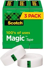3M Scotch Magic Invisible Tape Roll 19mm x 33M Writeable Magic Tape x 3 rolls